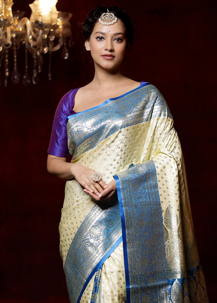 Cream Banarasi Silk Saree With Blouse Piece