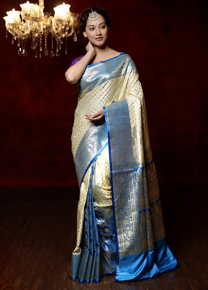 Cream Banarasi Silk Saree With Blouse Piece