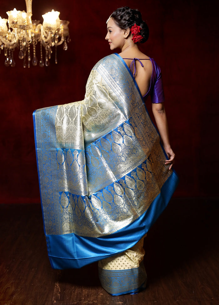 Cream Banarasi Silk Saree With Blouse Piece