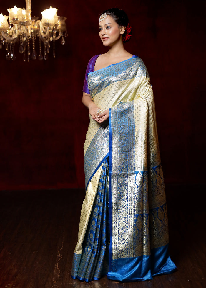 Cream Banarasi Silk Saree With Blouse Piece