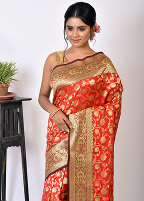 Red Uppada Silk Saree With Blouse Piece - Indian Silk House Agencies