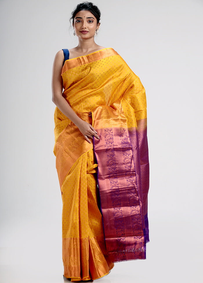 Yellow Pure Kanjivaram Silk Saree With Blouse Piece - Indian Silk House Agencies