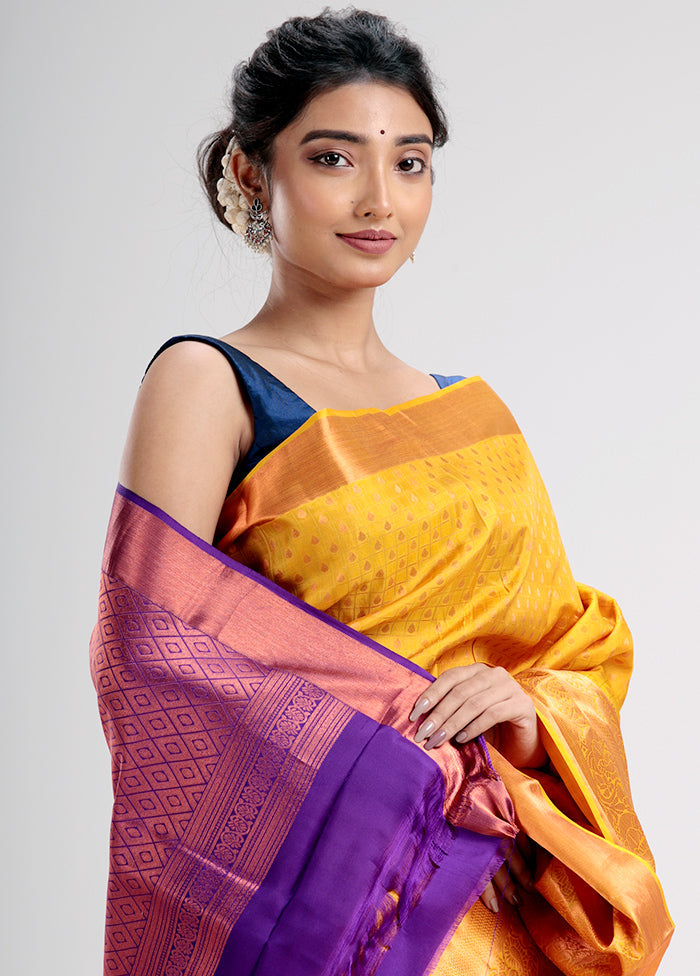 Yellow Pure Kanjivaram Silk Saree With Blouse Piece - Indian Silk House Agencies