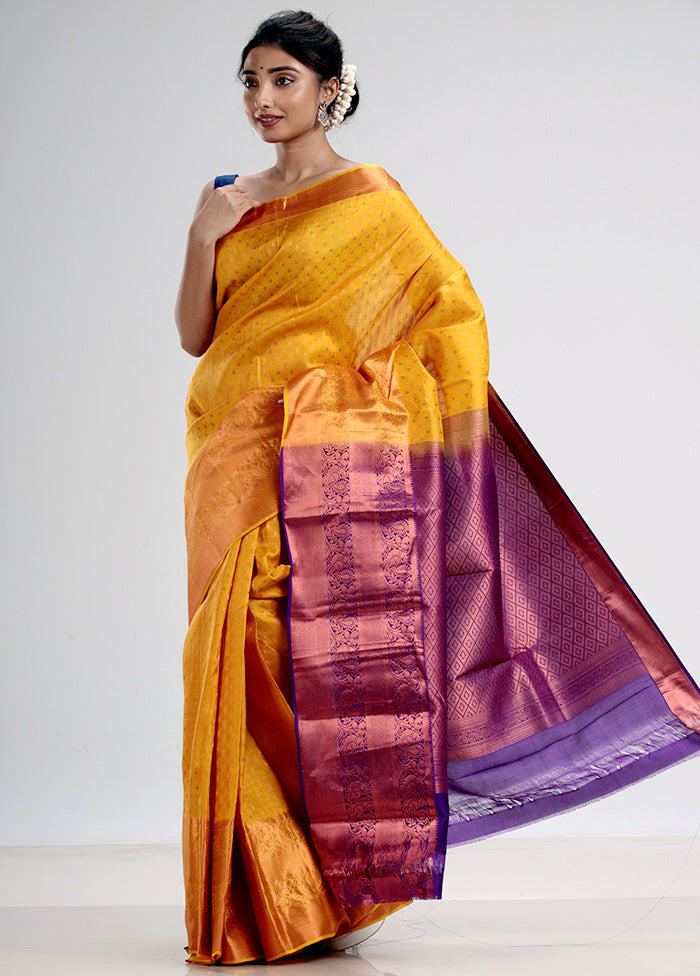 Yellow Pure Kanjivaram Silk Saree With Blouse Piece - Indian Silk House Agencies