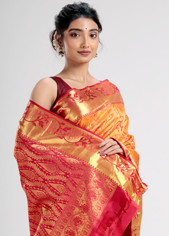 Yellow Pure Kanjivaram Silk Saree With Blouse Piece - Indian Silk House Agencies