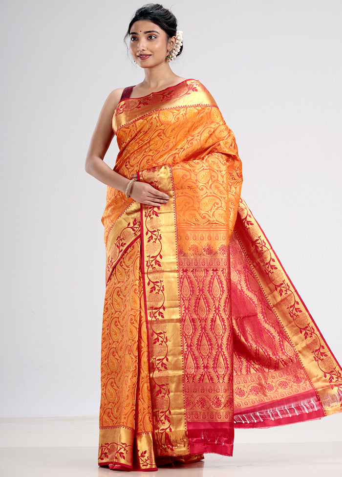 Yellow Pure Kanjivaram Silk Saree With Blouse Piece - Indian Silk House Agencies