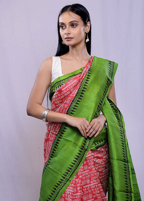 Red Printed Pure Silk Saree With Blouse Piece - Indian Silk House Agencies