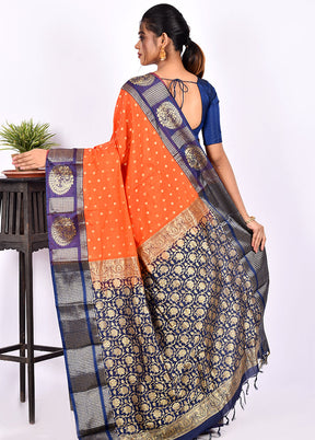 Orange Kanjivaram Silk Saree With Blouse Piece - Indian Silk House Agencies