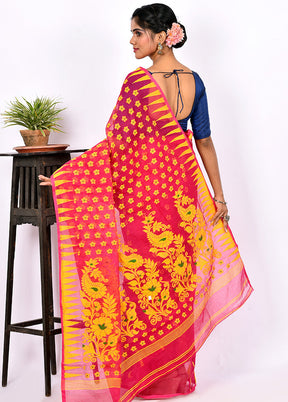 Pink Tant Jamdani Saree Without Blouse Piece - Indian Silk House Agencies