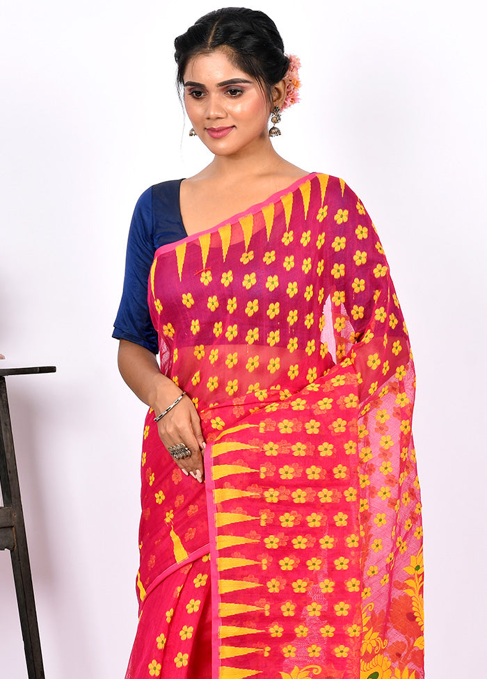 Pink Tant Jamdani Saree Without Blouse Piece - Indian Silk House Agencies