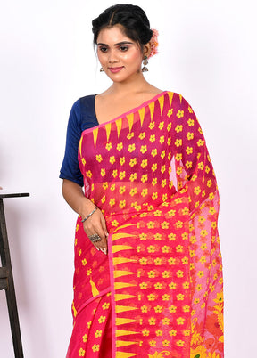 Pink Tant Jamdani Saree Without Blouse Piece - Indian Silk House Agencies