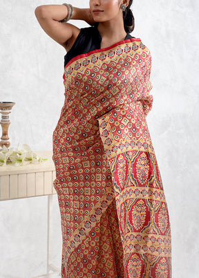 Maroon Printed Pure Silk Saree With Blouse Piece - Indian Silk House Agencies