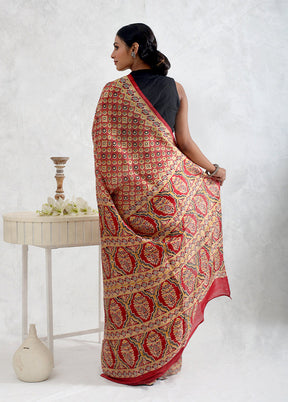 Maroon Printed Pure Silk Saree With Blouse Piece - Indian Silk House Agencies