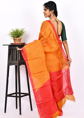 Light Orange Pure Printed Silk Saree With Blouse Piece - Indian Silk House Agencies