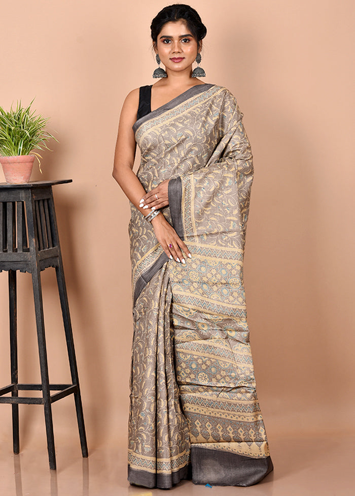 Cream Pure Tussar Silk Saree With Blouse Piece - Indian Silk House Agencies