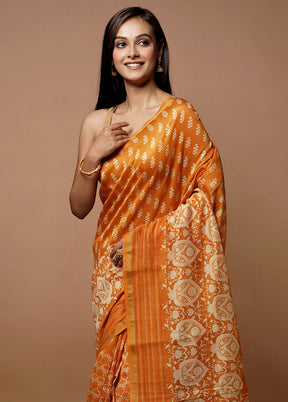 Orange Cotton Saree With Blouse Piece