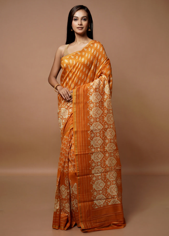 Orange Cotton Saree With Blouse Piece