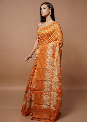 Orange Cotton Saree With Blouse Piece