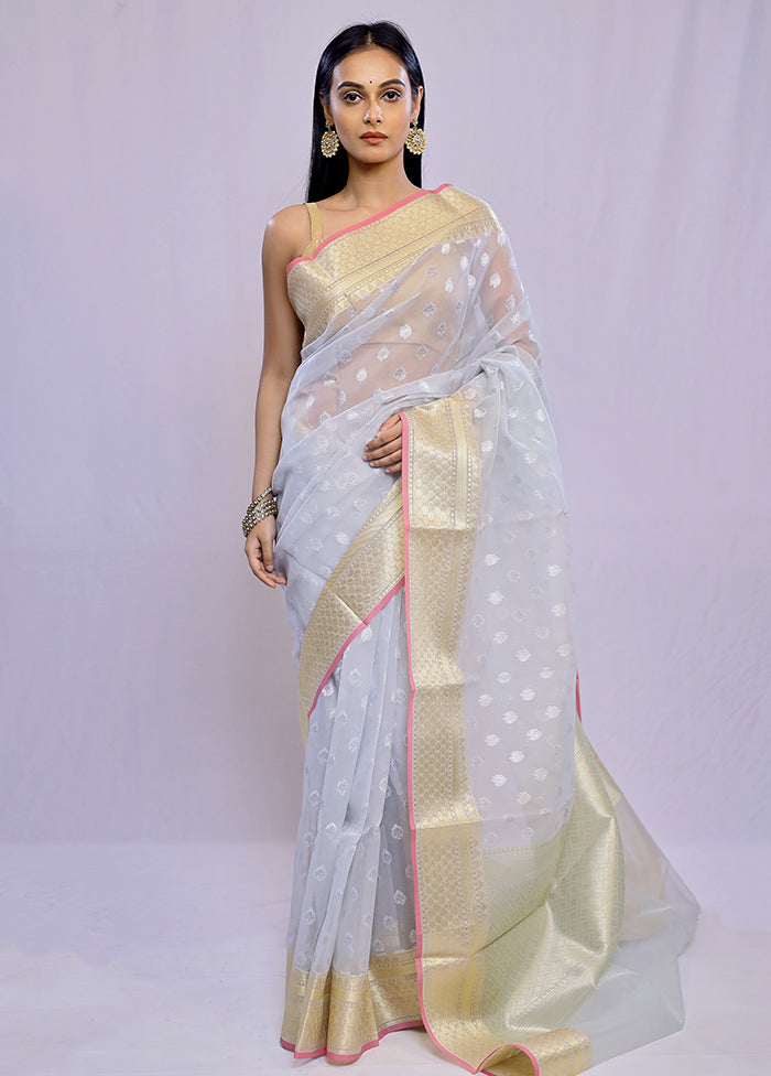 Grey Kora Silk Saree With Blouse Piece - Indian Silk House Agencies