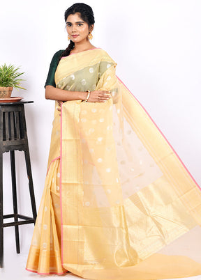 Cream Kora Silk Saree With Blouse Piece - Indian Silk House Agencies