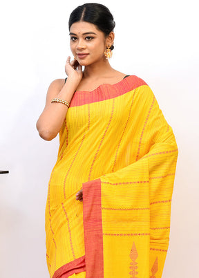 Yellow Matka Silk Saree With Blouse Piece - Indian Silk House Agencies