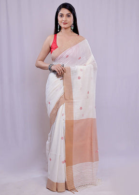 White Matka Silk Saree With Blouse Piece - Indian Silk House Agencies