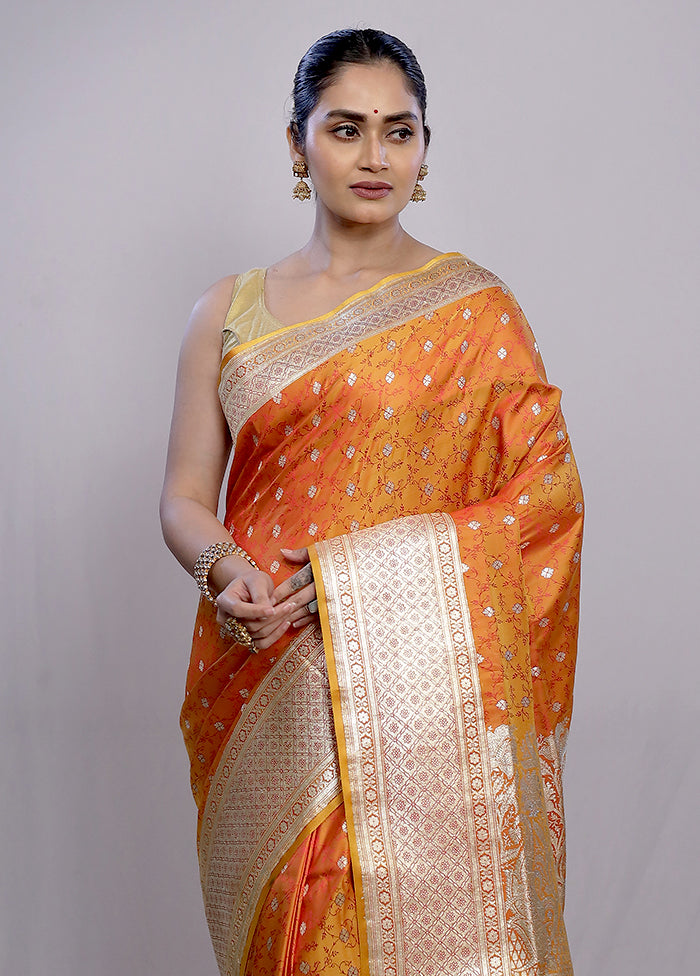 Rust Banarasi Pure Silk Saree With Blouse Piece - Indian Silk House Agencies