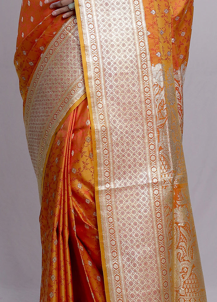 Rust Banarasi Pure Silk Saree With Blouse Piece - Indian Silk House Agencies