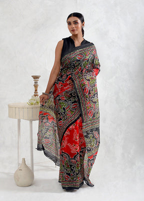 Black Printed Silk Saree Without Blouse Piece - Indian Silk House Agencies