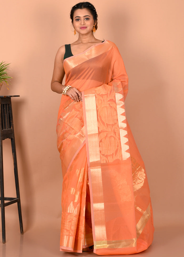 Peach Cotton Saree Without Blouse Piece - Indian Silk House Agencies