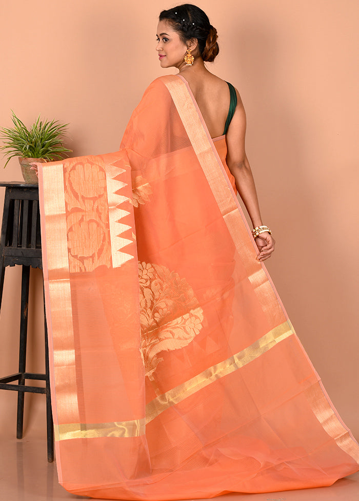 Peach Cotton Saree Without Blouse Piece - Indian Silk House Agencies