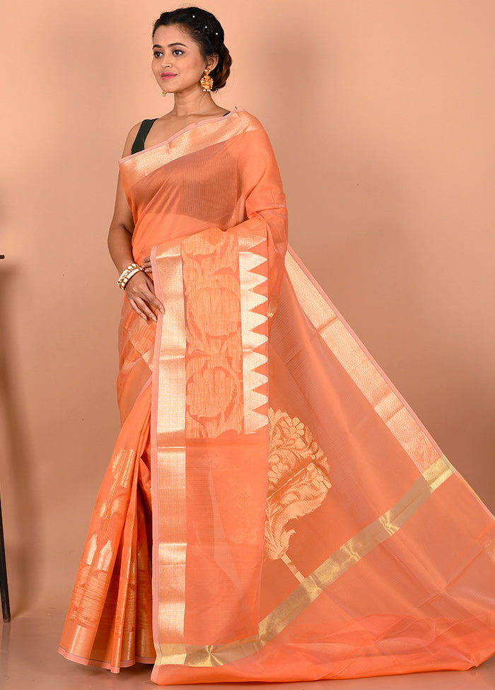 Peach Cotton Saree Without Blouse Piece - Indian Silk House Agencies