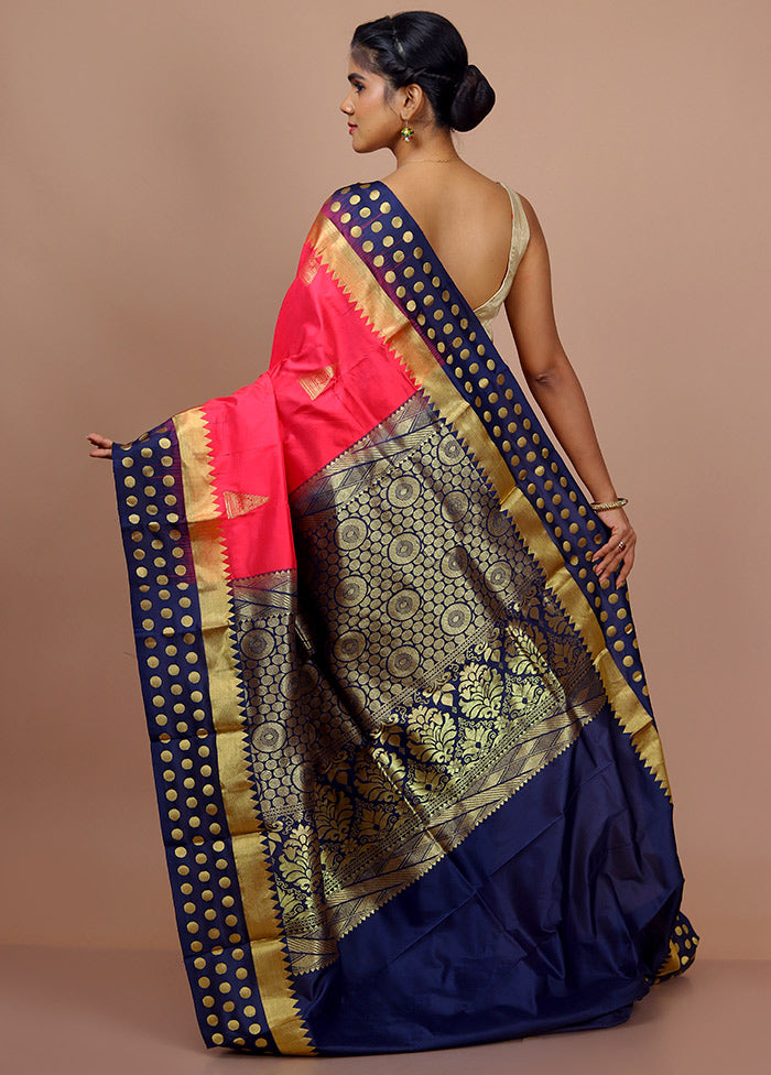 Pink Kanjivaram Pure Silk Saree With Blouse Piece - Indian Silk House Agencies