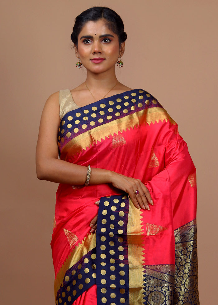 Pink Kanjivaram Pure Silk Saree With Blouse Piece - Indian Silk House Agencies