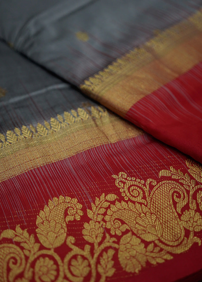 Grey Kanjivaram Pure Silk Saree With Blouse Piece - Indian Silk House Agencies