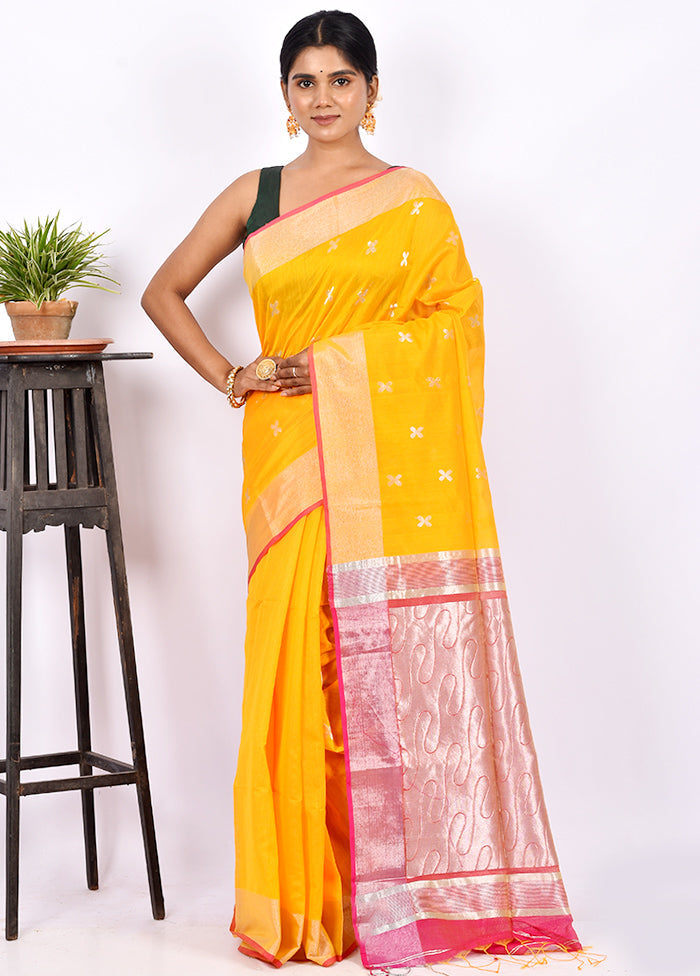 Yellow Matka Silk Saree With Blouse Piece - Indian Silk House Agencies