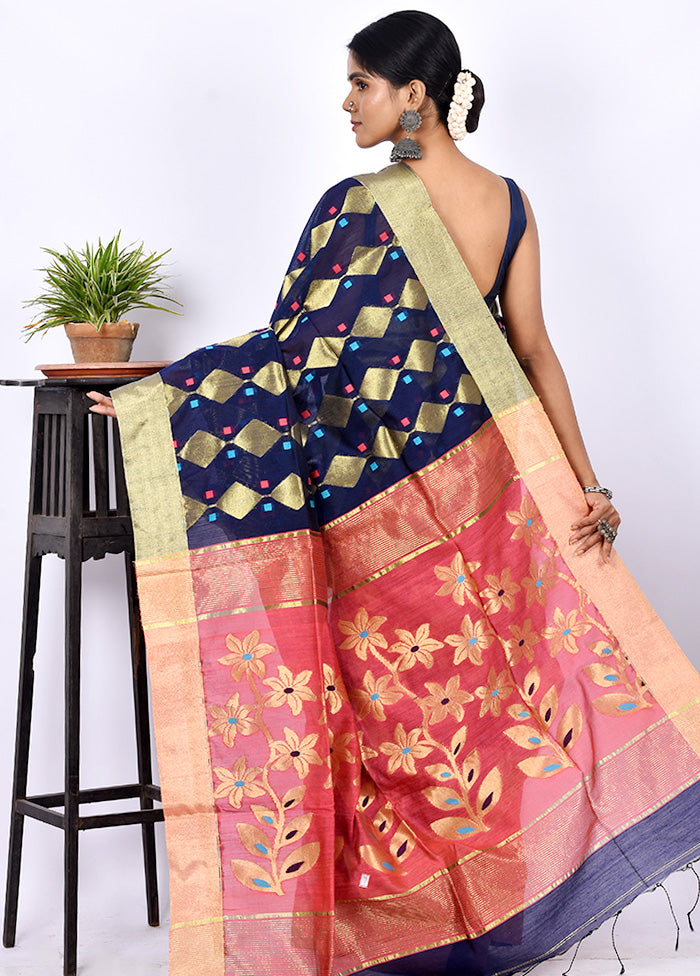 Navy Blue Matka Silk Saree With Blouse Piece - Indian Silk House Agencies