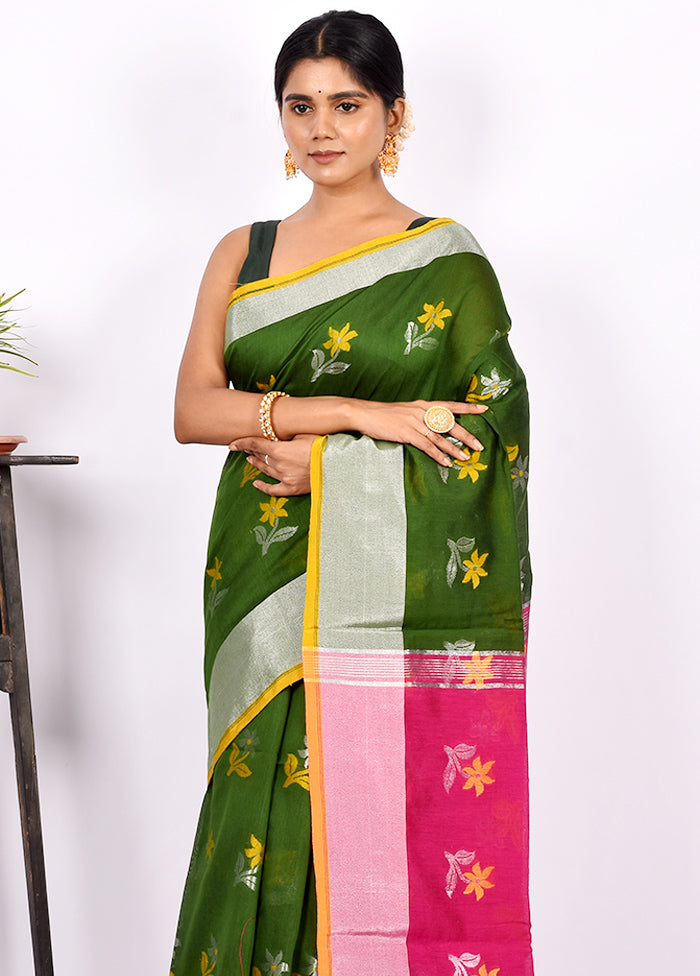 Deep Green Matka Silk Saree With Blouse Piece - Indian Silk House Agencies