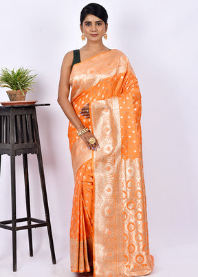 Orange Tanchoi Banarasi Saree With Blouse Piece - Indian Silk House Agencies