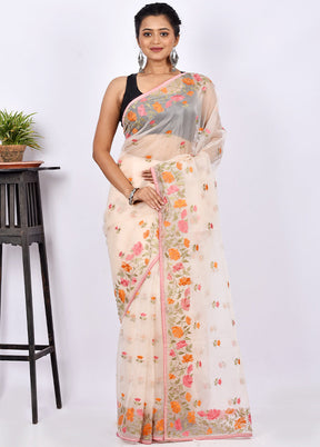 Cream Organza Saree With Blouse Piece - Indian Silk House Agencies