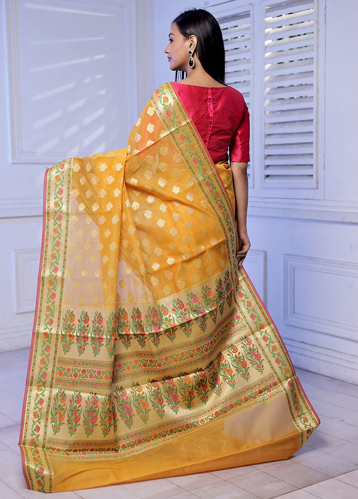 Yellow Kora Silk Saree With Blouse Piece