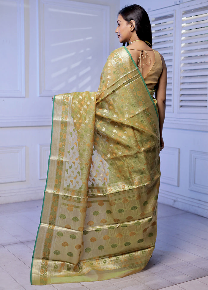 Green Kora Silk Saree With Blouse Piece