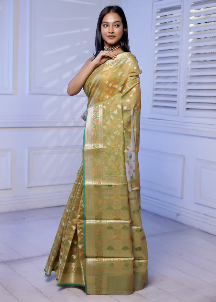 Green Kora Silk Saree With Blouse Piece