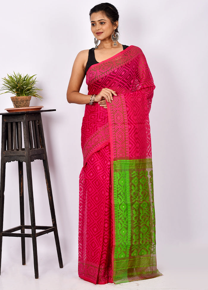 Pink Tant Jamdani Saree Without Blouse Piece - Indian Silk House Agencies