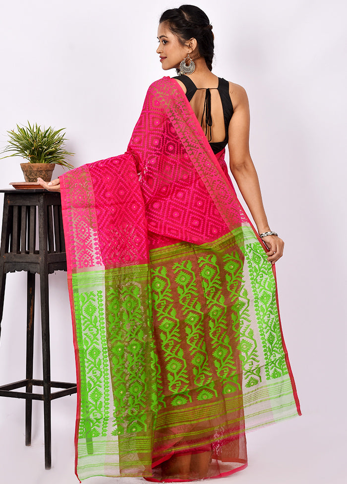 Pink Tant Jamdani Saree Without Blouse Piece - Indian Silk House Agencies