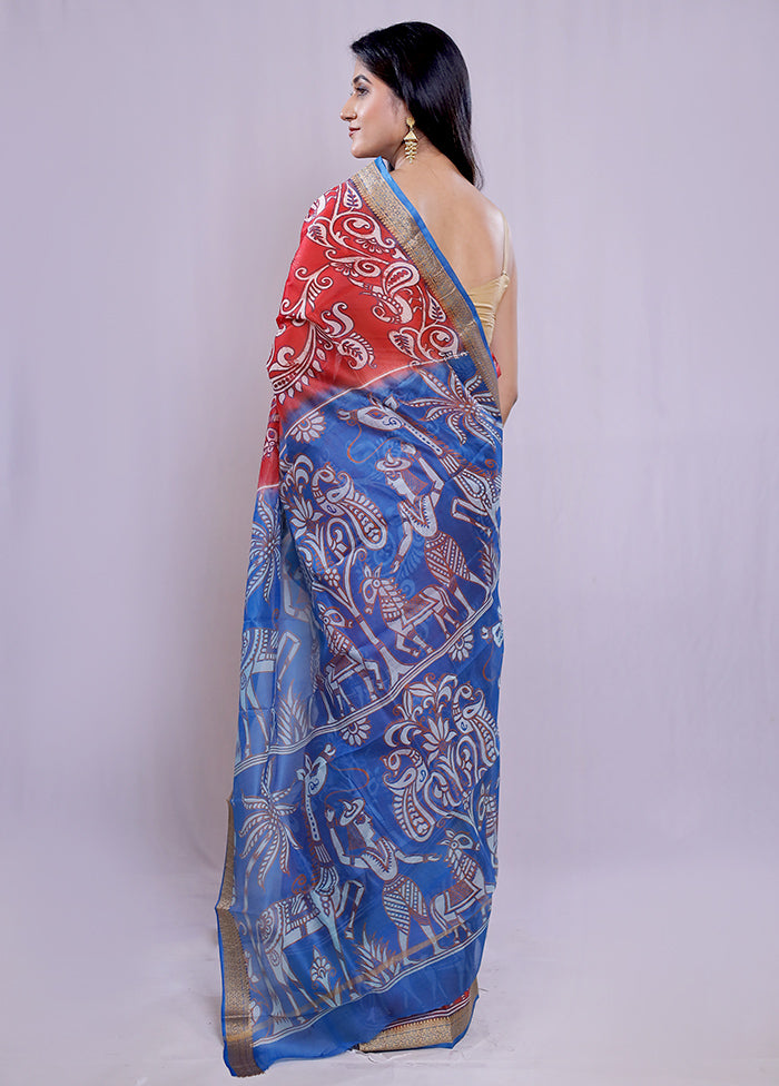 Red Printed Pure Silk Saree With Blouse Piece - Indian Silk House Agencies