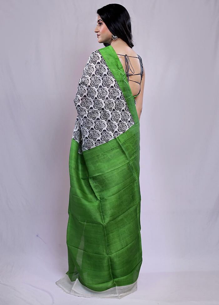 Cream Printed Pure Silk Saree With Blouse Piece - Indian Silk House Agencies