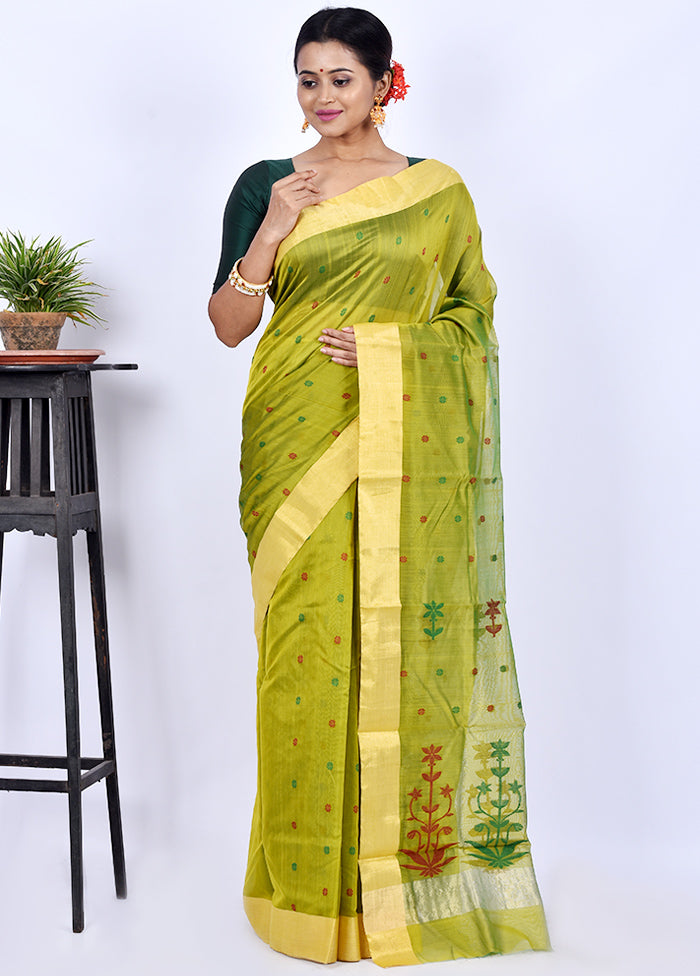 Lime Green Chanderi Cotton Saree With Blouse Piece - Indian Silk House Agencies