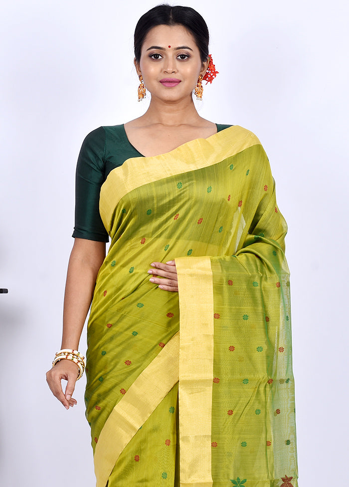 Lime Green Chanderi Cotton Saree With Blouse Piece - Indian Silk House Agencies
