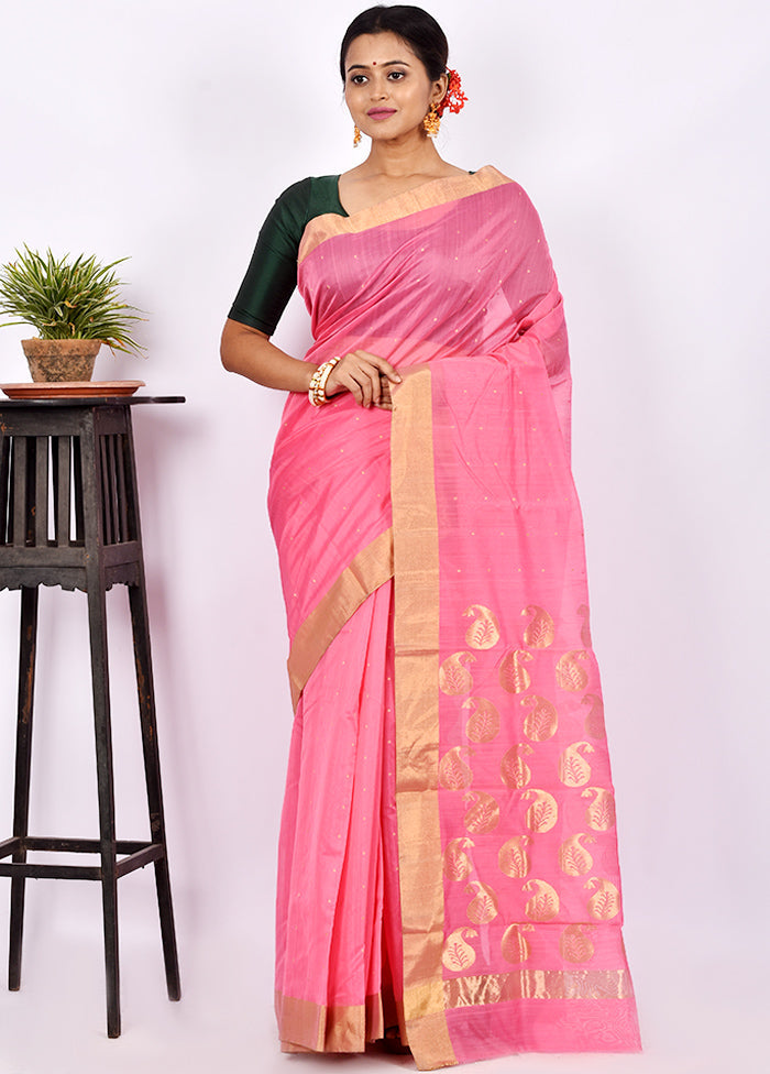 Pink Pure Chanderi Silk Saree With Blouse Piece - Indian Silk House Agencies